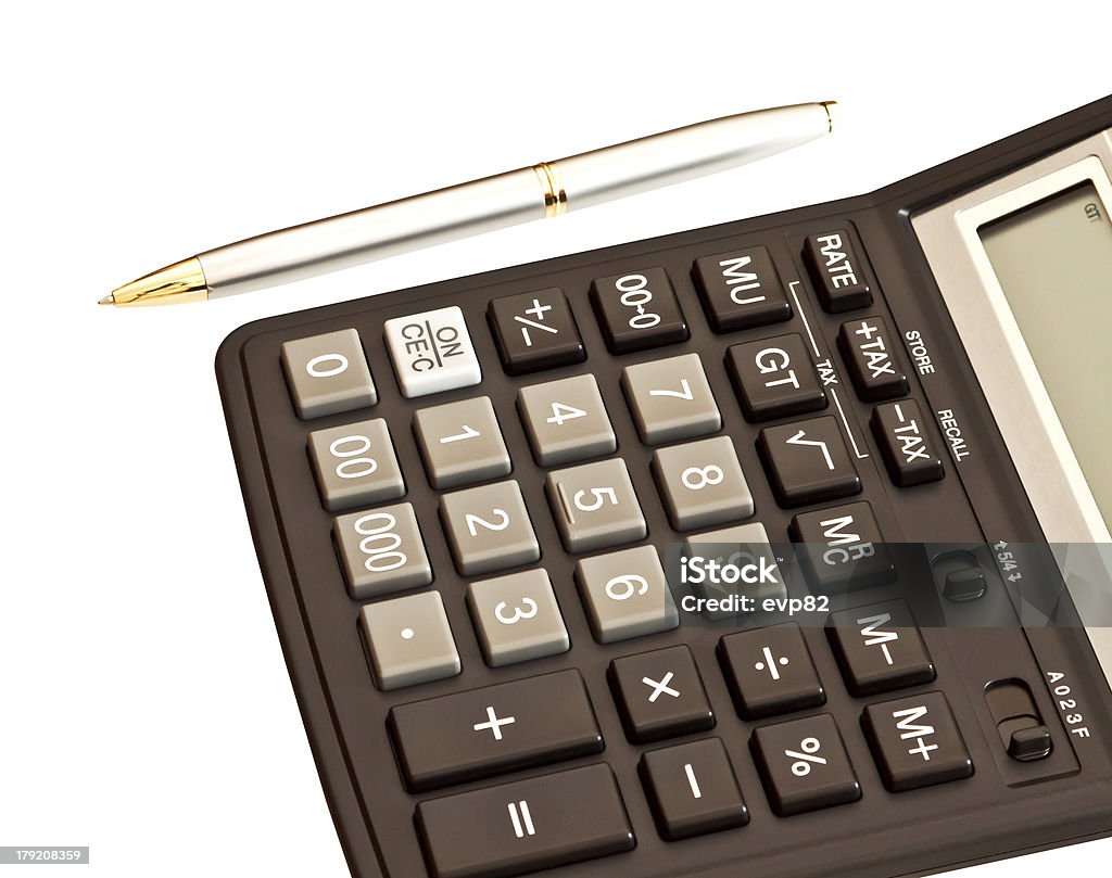 Business immagine: Denaro e Calcolatrice sopra bianco - Foto stock royalty-free di Affari