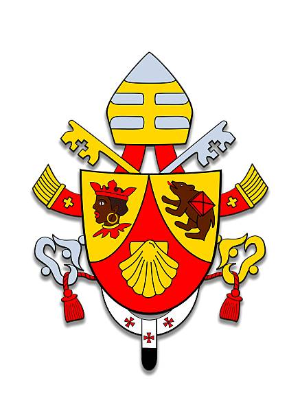 Illustration with coat of arms Benedicto XVI on white background.