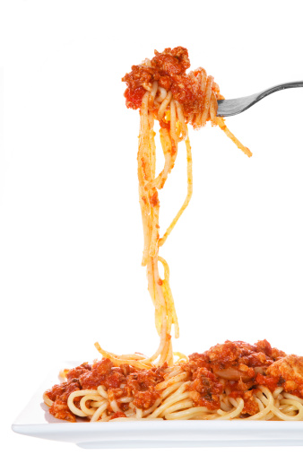 Chicken spaghetti bolognese isolated on white background