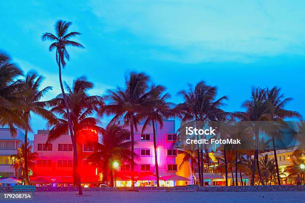 Miami Beach Florida Hotels And Restaurants At Sunset Stock Photo - Download Image Now