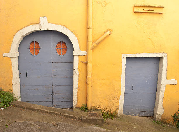 Blue doors stock photo