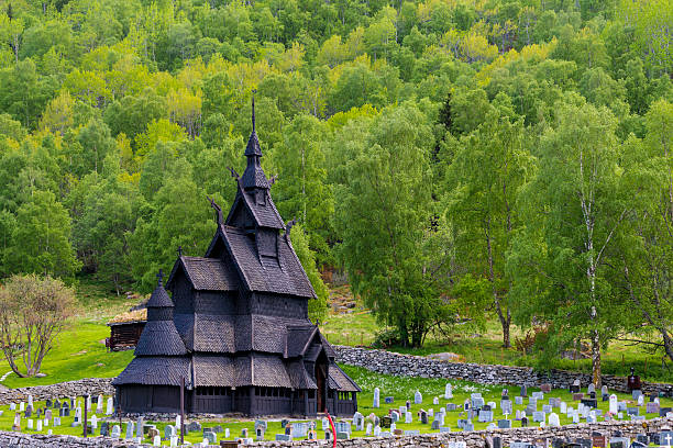 Stave Church of Borgund The old stave church of Borgund at the historic route in Norway. heddal stock pictures, royalty-free photos & images