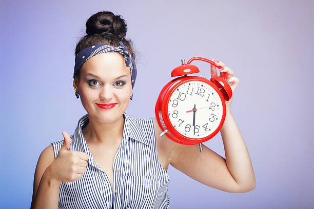 istock Woman with red clock. Time management concept. 179211055