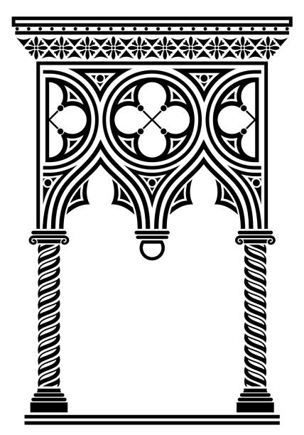 stockillustraties, clipart, cartoons en iconen met venetian old gothic architectural arch or gallery - boog architectonisch element