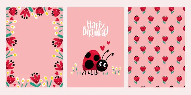 Vector illustration of Cartoon ladybug cards in vector