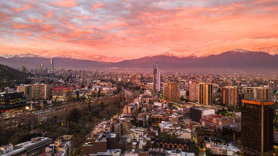 Andes mountain range seen from the city of Santiago