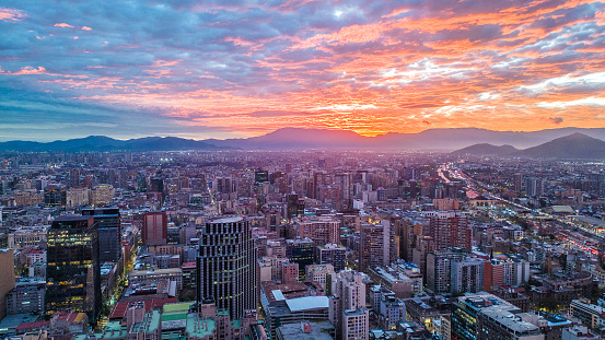 Central urban landscape with urban sunset