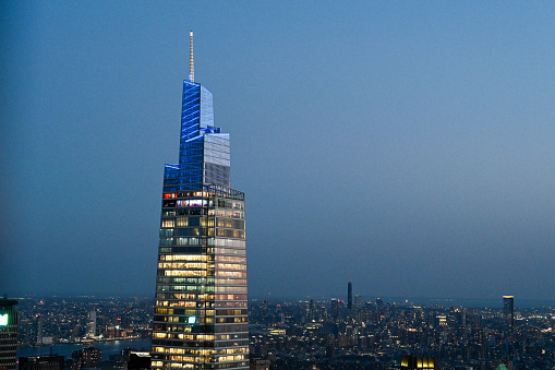 New York, NYC, USA, April 13, 2023 - New York City, top of One Vanderbilt Tower in Midtown Manhattan in the evening light.