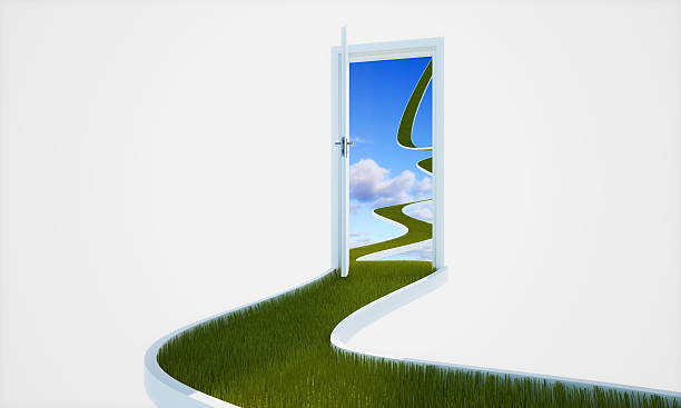 istock open door leading to beautiful clean nature with green grass 179212820