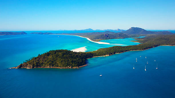 Isla de Whitsunday aérea de playa de Whitehaven - foto de stock