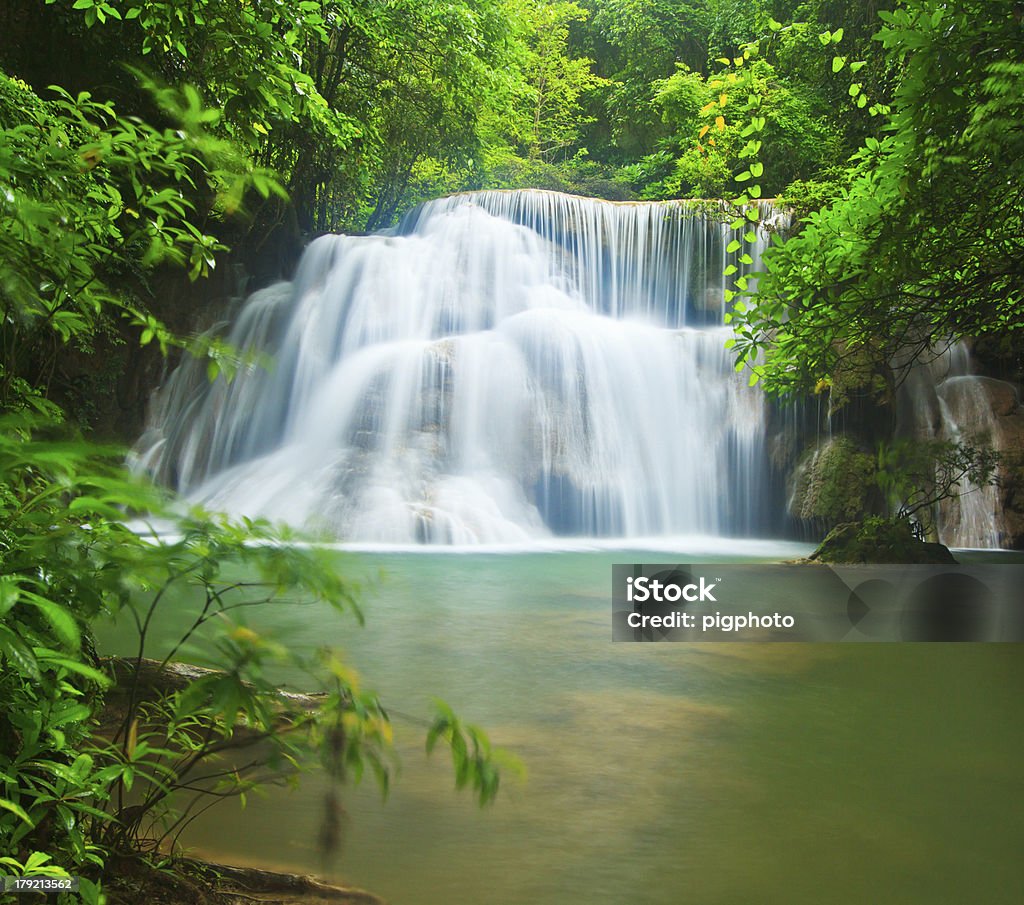 Hermosa cascada en el bosque - Foto de stock de Agua libre de derechos