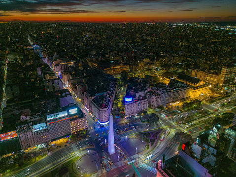 Urban landscape of Avenida 9 de Julio in the late afternoon