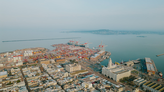 City view with logistics port in the background