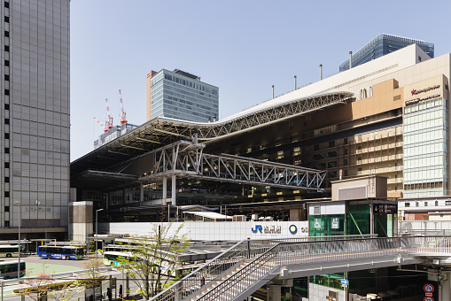 Osaka, Japan - April 12, 2023: view of Osaka Station in downtown Osaka. It is a major railway station in the Umeda district