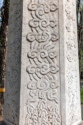 Stone sculptures on both sides of the shrine inside the Ming Tombs in the mountains north of Beijing