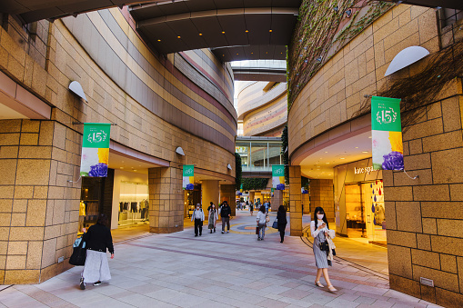 Osaka, Japan  April 13, 2023: passage in Namba Parks with unidentified people. Namba Parks is an office and shopping complex in Namba district