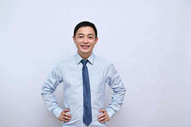 istock Asian male office worker, hands on waist, white background 1792161679