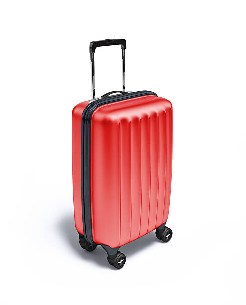 istock Red Travel suitcase on wheels, at white background. 179218244