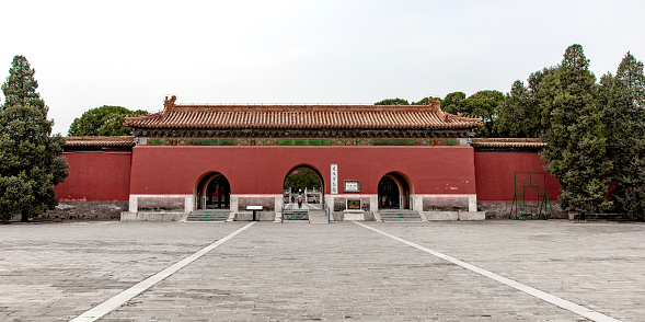 The main entrance to the Ming Dynasty Tombs ruins in Beijing, China