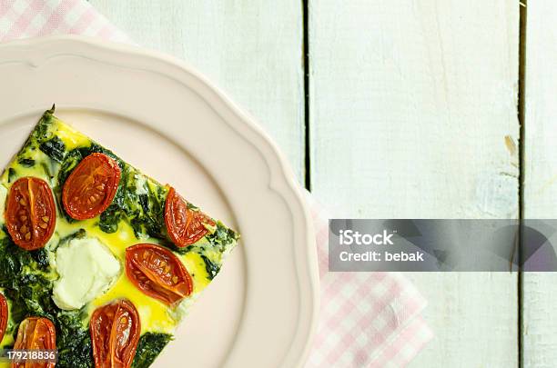 Spinach And Tomato Tart Stock Photo - Download Image Now - Close-up, Crockery, Dinner