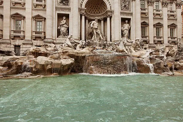 The Trevi Fountain is a fountain in the Trevi district in Rome, Italy. Standing 26.3 metres high and 49.15 metres wide, it is the largest Baroque fountain in the city and one of the most famous fountains in the world