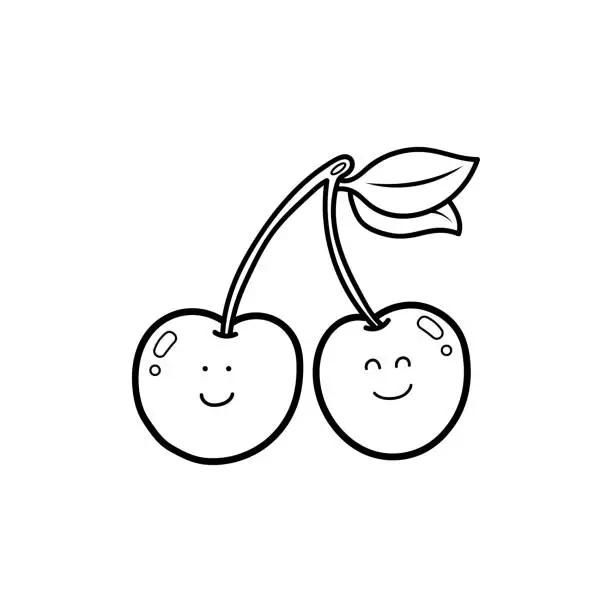 Vector illustration of Hand drawn Vector illustration color children smiling fruit cherry clipart