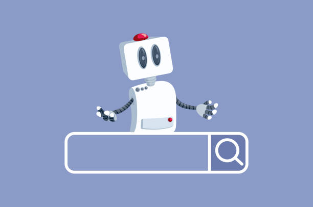 Robot Assisted Web Search Browser Interface Vector Cartoon Ai virtual assistant helping with searching with an internet engine google cartoon stock illustrations