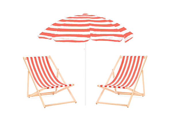 red lounge chairs at ski resort