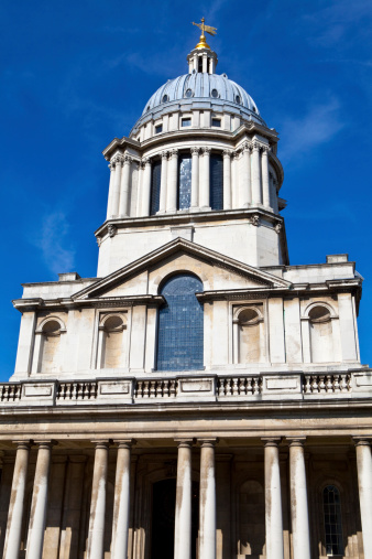 Looking up at Queen Mary Court at the Royal Naval College in London.