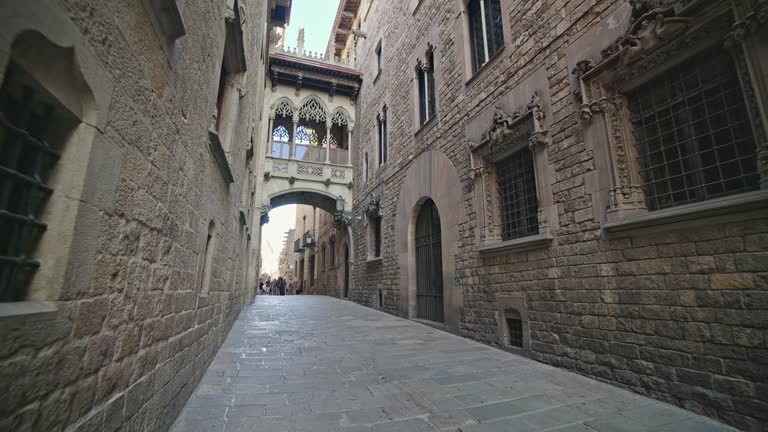 Gothic Quarter famous tourist street in old city of Barcelona, Catalonia, Spain.