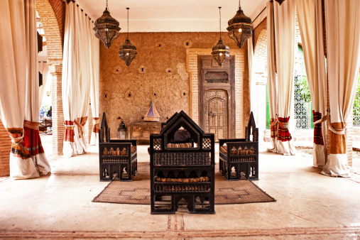 traditional Arabic place for  relax, living room with authentic armchair and decoration