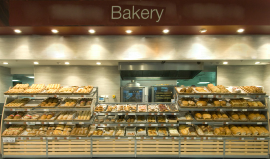 Traditional assortment of  Cakes and Pasties in Bakery Department