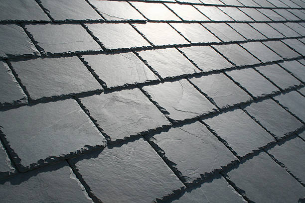 Slate roof with sun glare