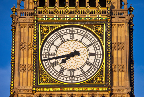 Close-up shot of Big Ben (Houses of Parliament) in London.