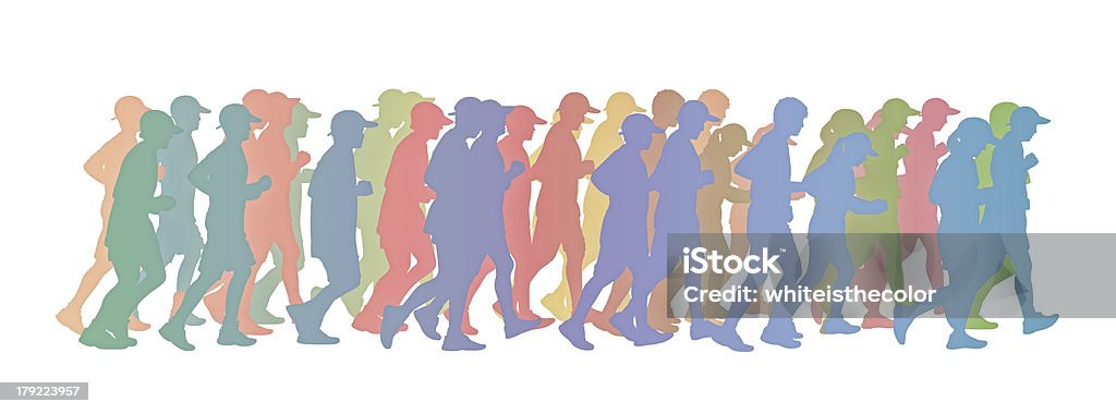 Grande grupo de pessoas em execução silhueta colorida - Royalty-free Adulto Ilustração de stock