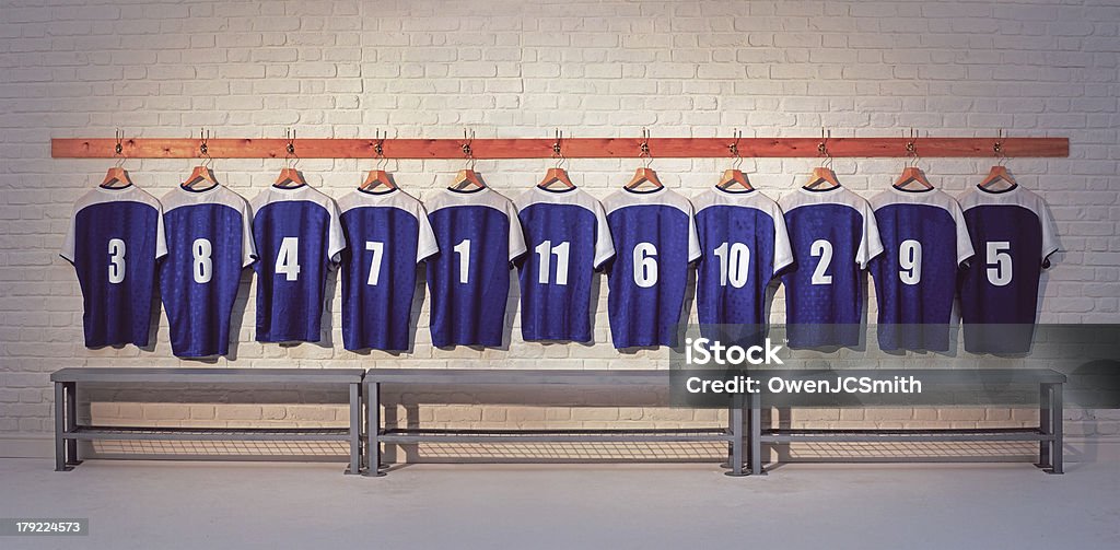 Football Shirts Football Shirts in Dressing Room Sports Team Stock Photo