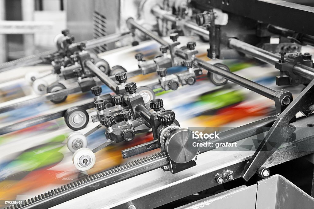 Impresión offset prensa - Foto de stock de Máquina impresora libre de derechos