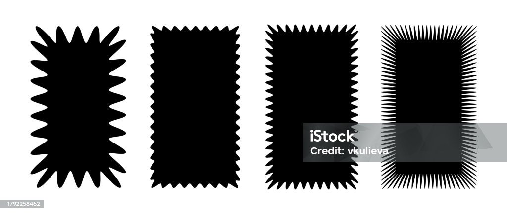 Slashed Zero Rectangular Shape Zig Zag Edge Rectangular Shapes Collection Jagged Rectangle Patches Set ...