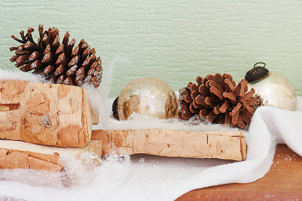 istock Abstract composition from birch logs, Christmas balls and cones. 179226393
