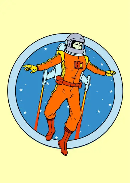 Vector illustration of Vector Retro Flying Female Astronaut Logo Stock Illustration