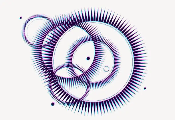 Vector illustration of Circles with light beams abstract background and Glitch Technique