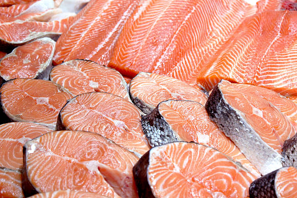 istock Fresh salmon steaks on ice 179228081