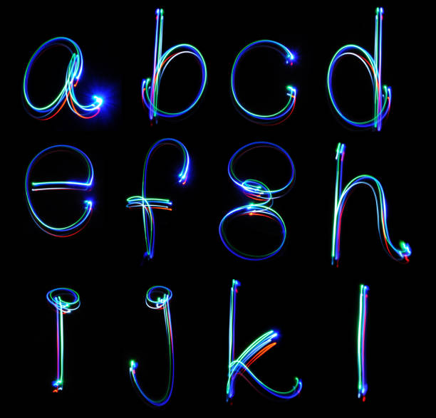 Handwritten Neon Light Alphabets stock photo