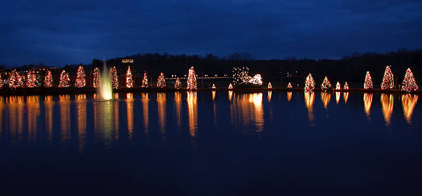 McAdenville Christmas Trees Around the Lake stock photo