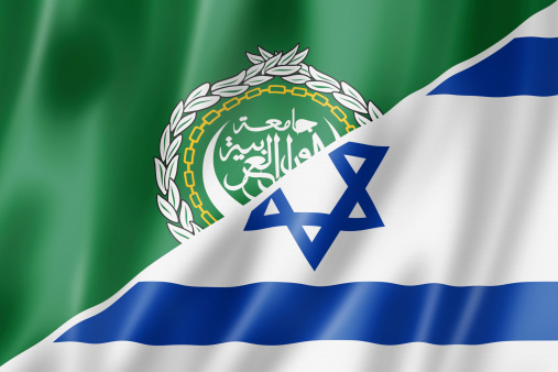 Mixed Arab League and Israel flag, three dimensional render, illustration