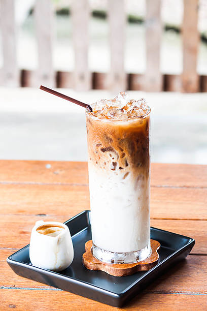 istock Iced coffee latte with espresso shot in white jar 179229684