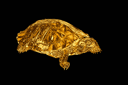 Golden turtle isolated on a white background. A talisman of wealth and good luck.
