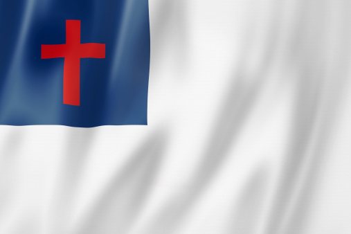 Christian flag, three dimensional render, satin texture