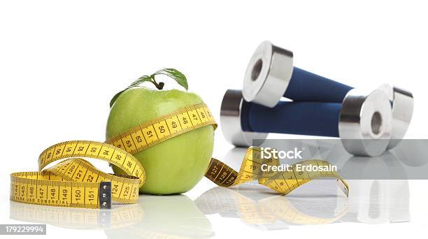 Healthy Green Apple And A Measuring Tape Isolated Stock Photo - Download Image Now - Appetizer, Apple - Fruit, Centimeter