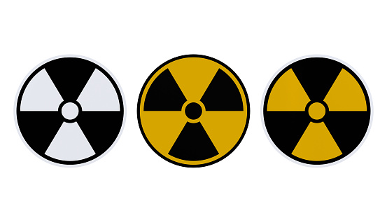 3D rendering of danger radiation sign Icon set, nuclear power station and radioactive warning symbol on white background, Dangerous sign collection